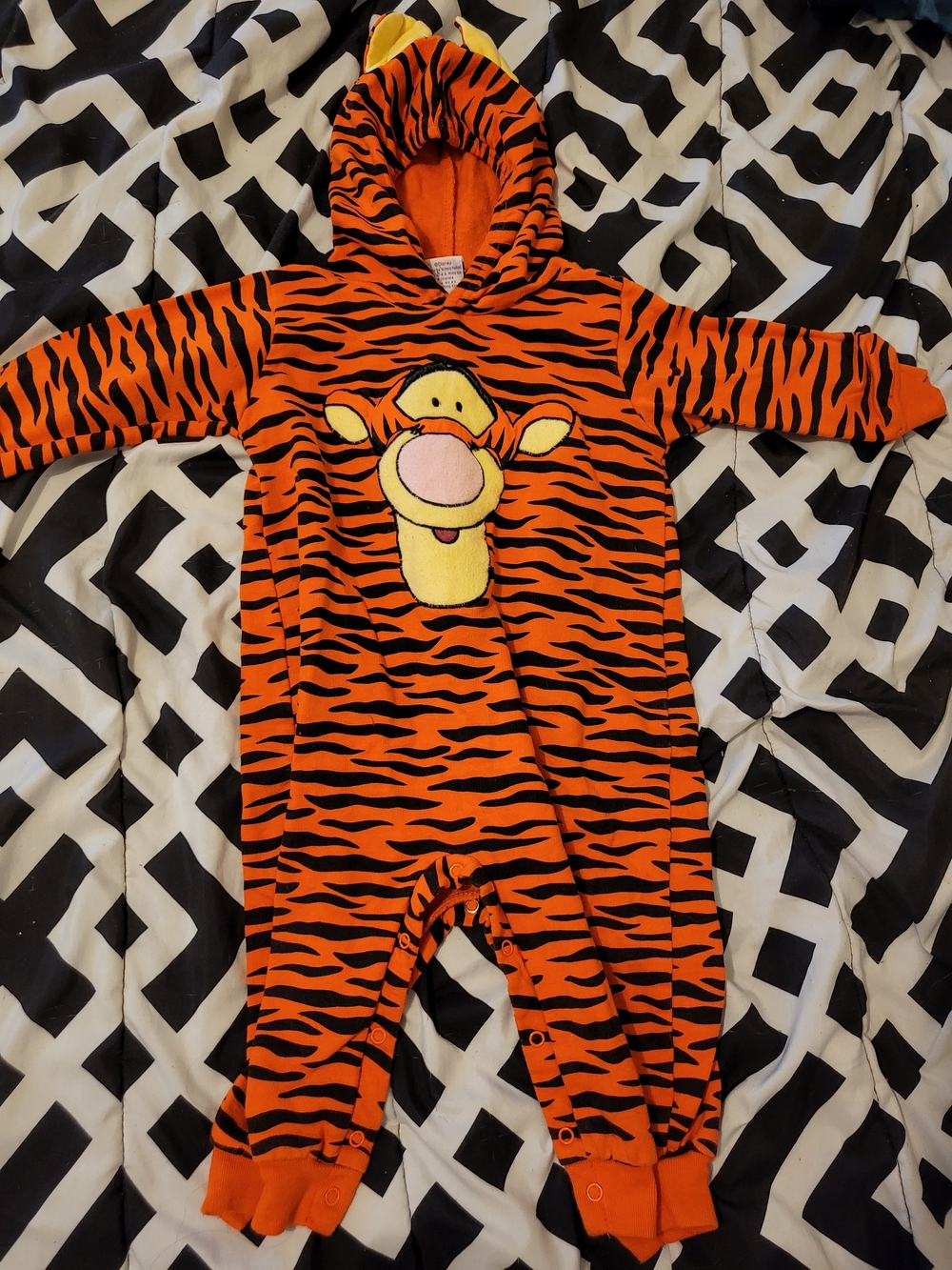 Y2k POOH Disney Orange Tigger-Print Baby One-Piece with Hood 18M Costume
